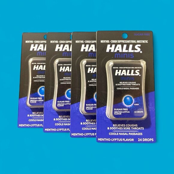 4x Packs HALLS Minis Menthol Flavor Menthol Cough Drops | 24 Drops Per Pack - Picture 1 of 3